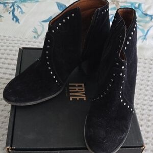 Frye Black Suede Studded Ankle Boots